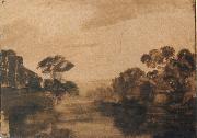 REMBRANDT Harmenszoon van Rijn River with Trees on its Embankment at Dusk oil painting artist